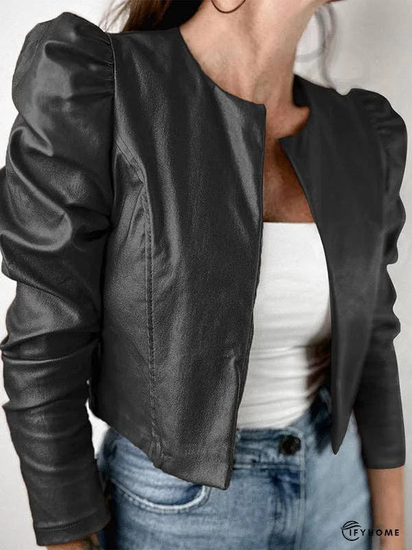 Long Sleeves Loose Pleated Solid Color Split-Joint Collarless Jackets Outerwear | IFYHOME