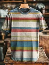  Retro Distressed Striped Print Casual Short-Sleeve T-Shirt