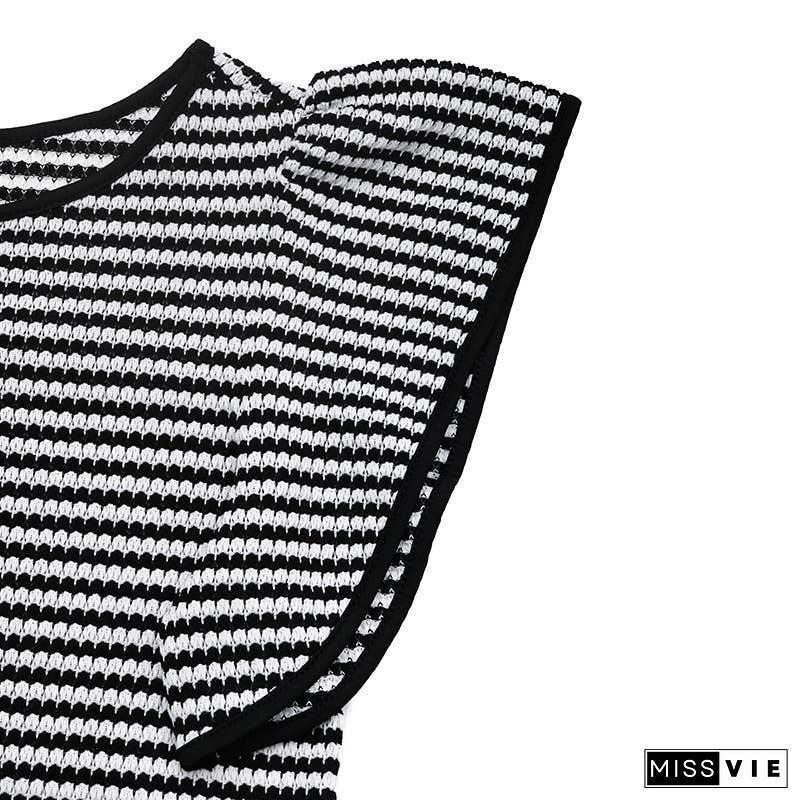 Classic Black White Striped Crew Neck Tee