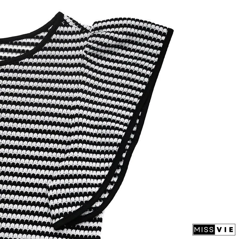 Classic Black White Striped Crew Neck Tee