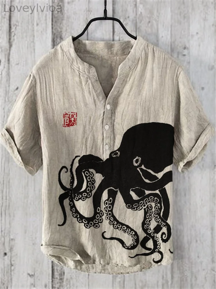 Octopus Japanese Lino Art Linen Blend Shirt