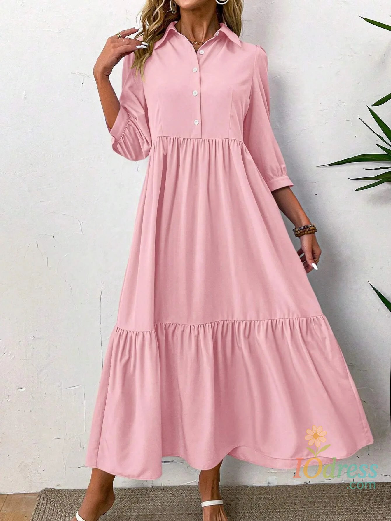 IO Dress5 Colors Summer Bohemian Shirt Dresses for Women V Neck Casual Elegant Long Dress Women Solid Color Half Sleeve Dresses Female
