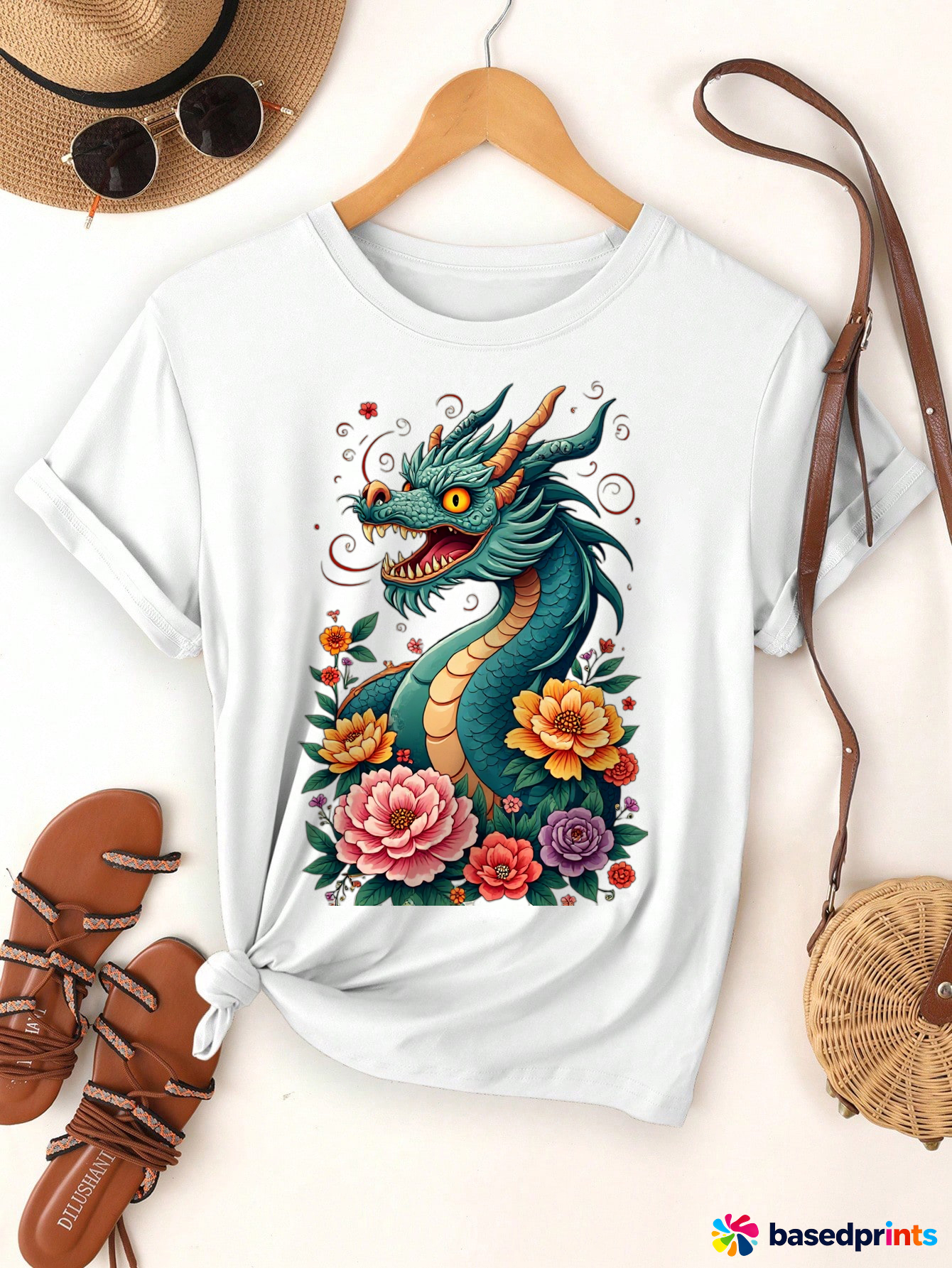 White Dragon T-Shirt Women Short Sleeve Casual Tee Tops
