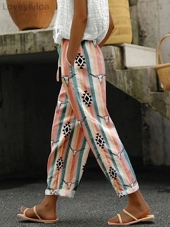 Western Bullhead Vintage Stripe Print Slacks