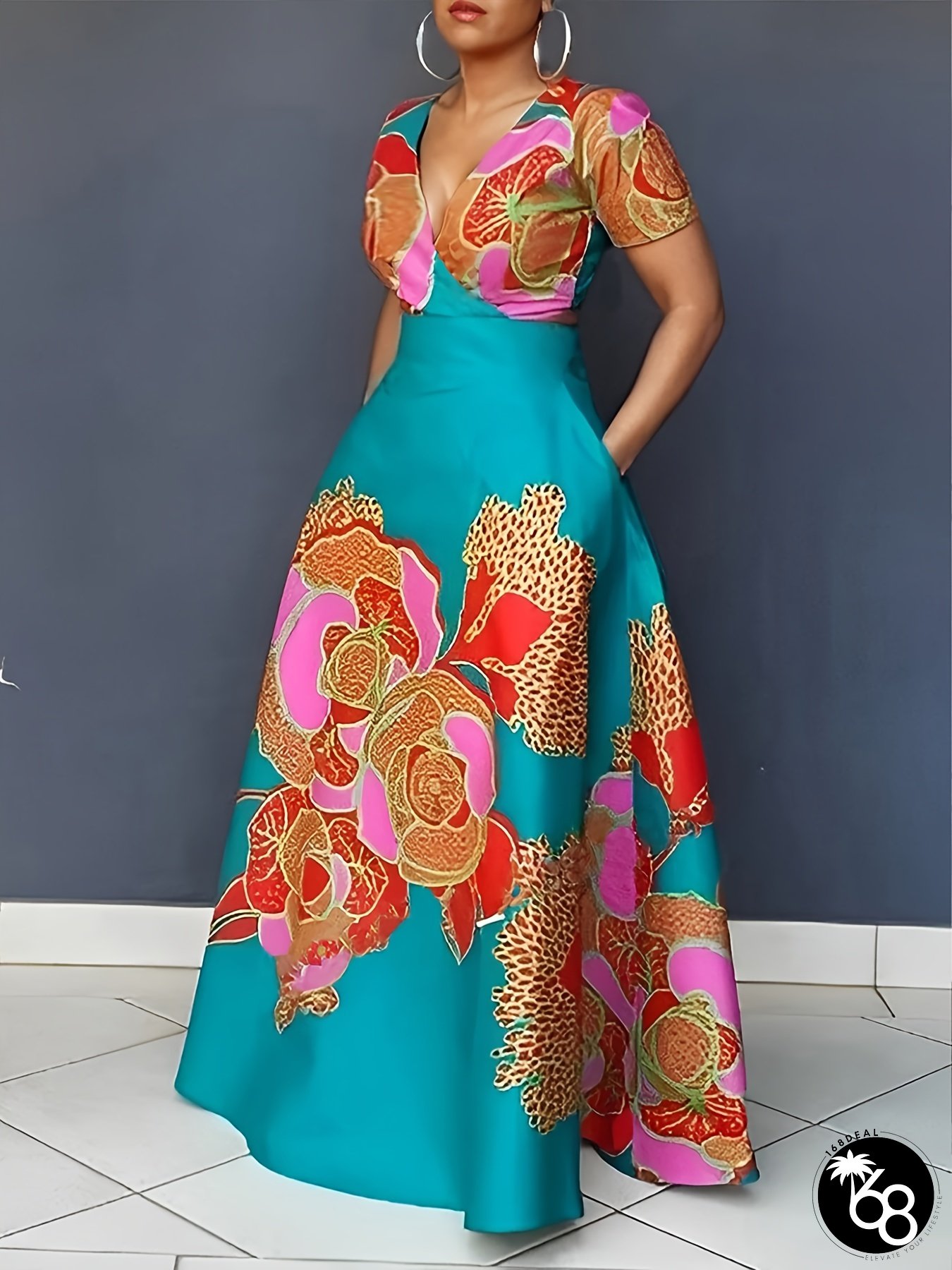 Elegant floral print neck dress for spring/summer womens clothing | 168DEAL