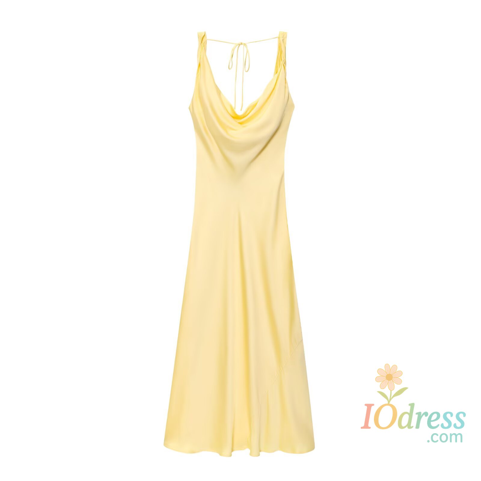 IO Dress TRAFZA Women's Solid Vacation Style Satin Texture Backless V-neck Midi Dress Summer Female Elegant Sexy Lace-up Strap Dress IO Dress
