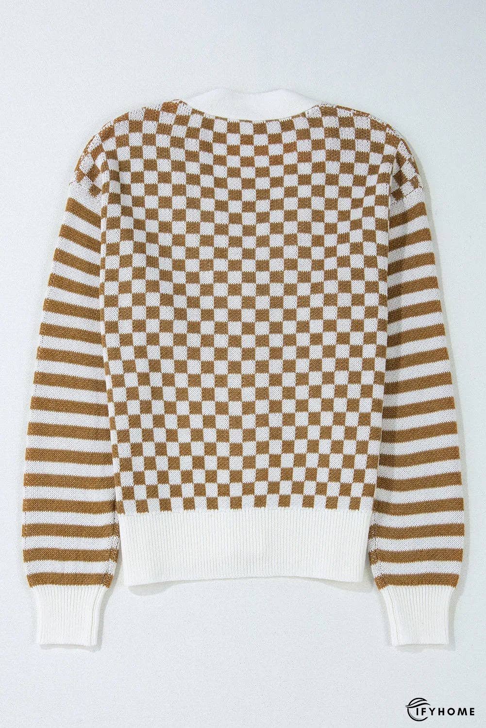 Checkered V-Neck Long Sleeve Cardigan | IFYHOME