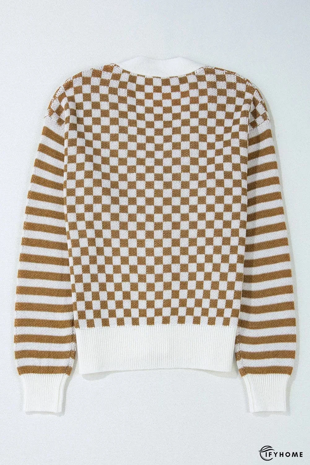 Checkered V-Neck Long Sleeve Cardigan | IFYHOME