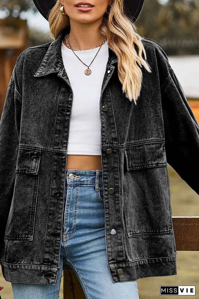 Plain Washed Denim Big Pockets Oversize Jacket MN22