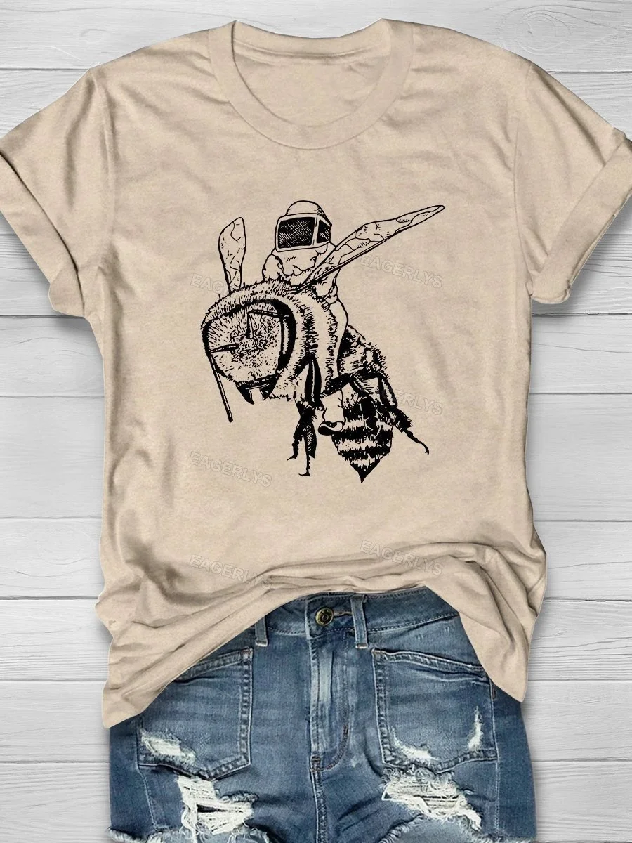 Eagerlys Bee-Wrangler Print Short Sleeve T-shirt Eagerlys
