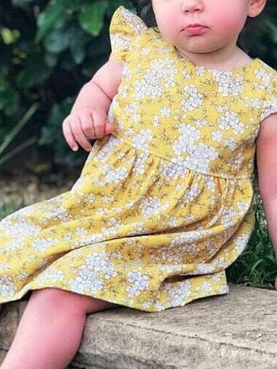 Baby Girl Flower Printed Short Flutter Sleeve Dress 12-24M Wholesale DEARBABYSTORE ARY