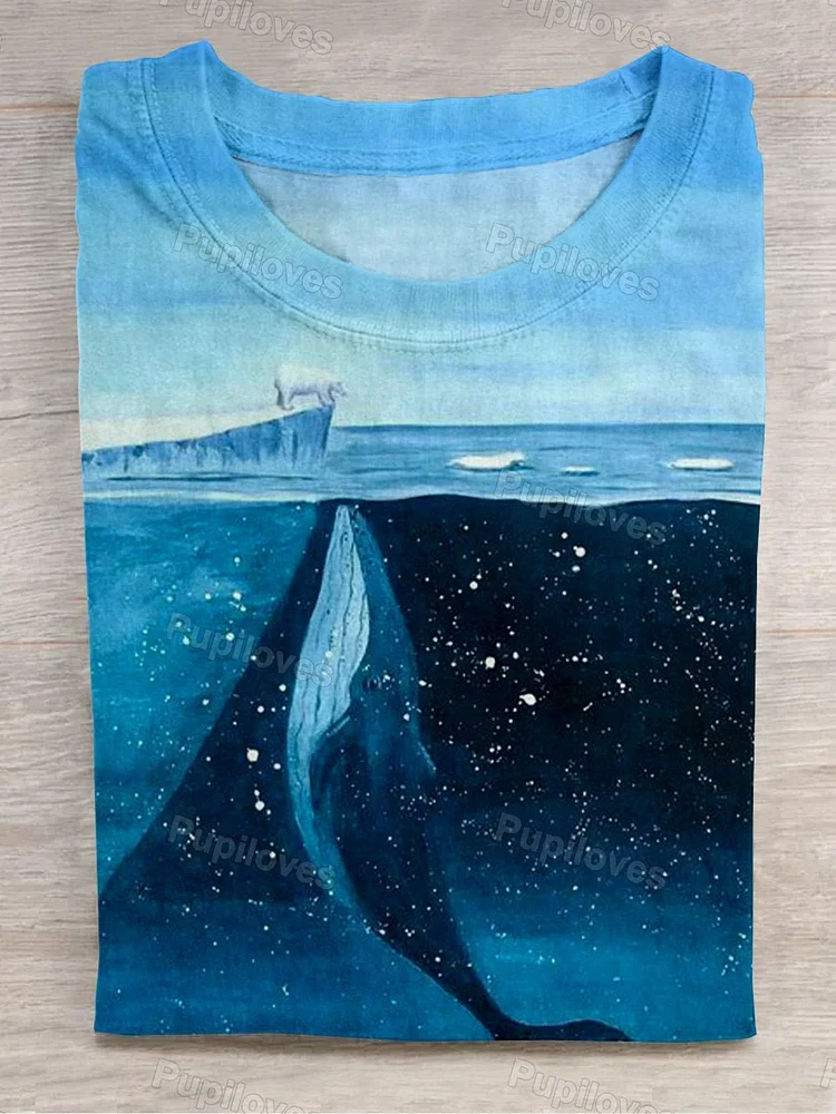 Pupiloves Pupiloves  Whales and Polar Bears Art Casual Print T-shirt