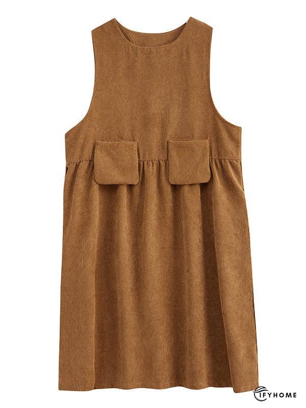 Artistic Retro Loose Sleeveless Solid Color Round-Neck Midi Dresses | IFYHOME