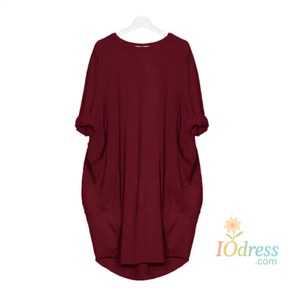 IO Dress Women Casual Loose Dress with Pocket Fashion Ladies Solid Dress Women's O Neck Long Tops T Shirt Dress Streetwear Plus Size IO Dress Store