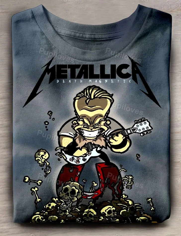 Pupiloves Pupiloves Metallica Band Skull Head Art Print T-shirt