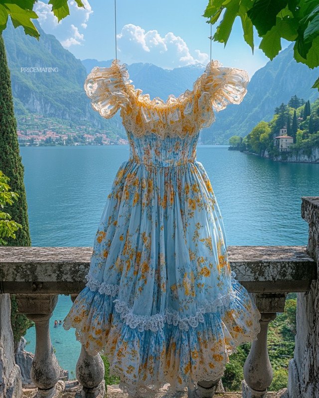 Summer Vacation Ruffle Lace Chiffon Contrast Dress ecd1