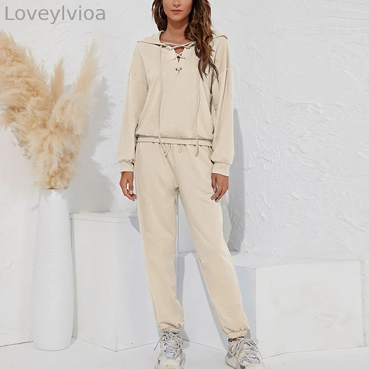 V-Neck Strappy Hooded Sweatshirt Set