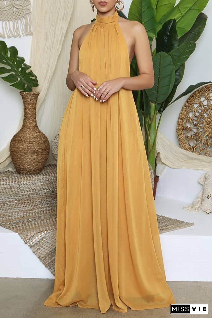 SS/24 chiffon halter backless pleated wide leg jumpsuit