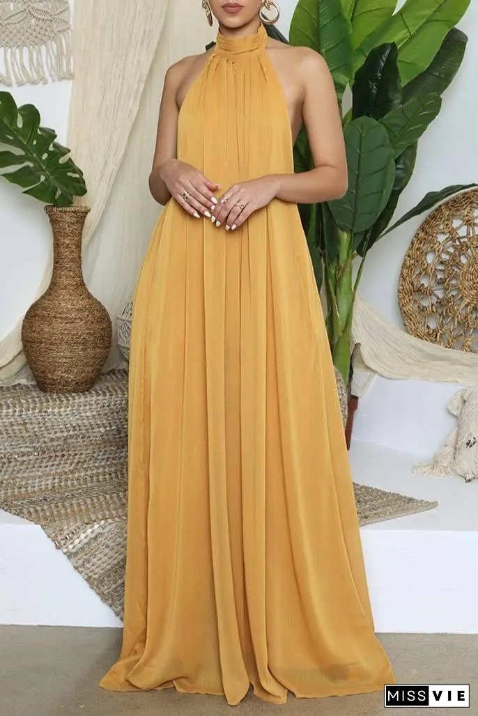 SS/24 chiffon halter backless pleated wide leg jumpsuit