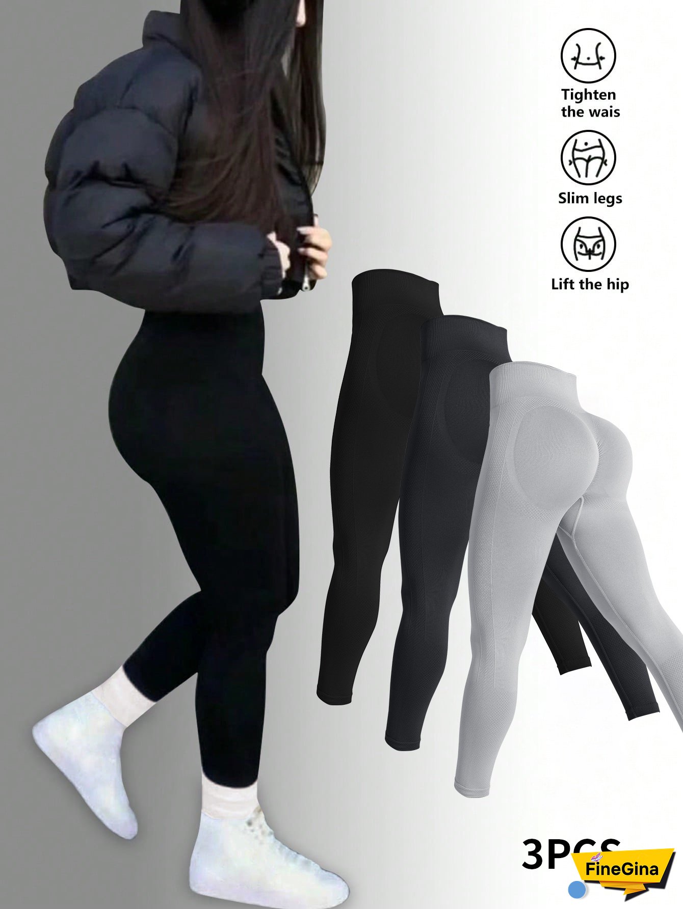 3pcs Seamless Leggings Set, Grey, Black Yoga Pants, Gym Sports Pants Pack, Medium Stretch, Solid Color, Long Length, Rib, All-Season, Regular Fit, No Belt, for Fitness and Exercise, Gym Apparel | Seamless Design | Medium Stretch Fabric