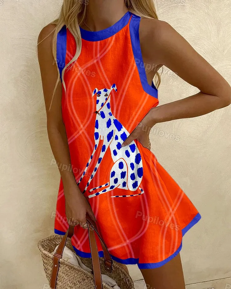 Pupiloves Pupiloves Blue Spotted Dog Print Mini Dress