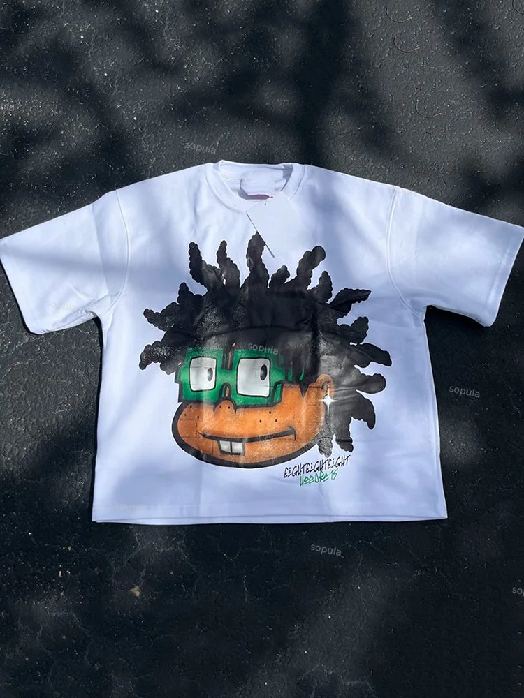 Vintage Cartoon Avatar Print Graphic Cotton T-Shirt