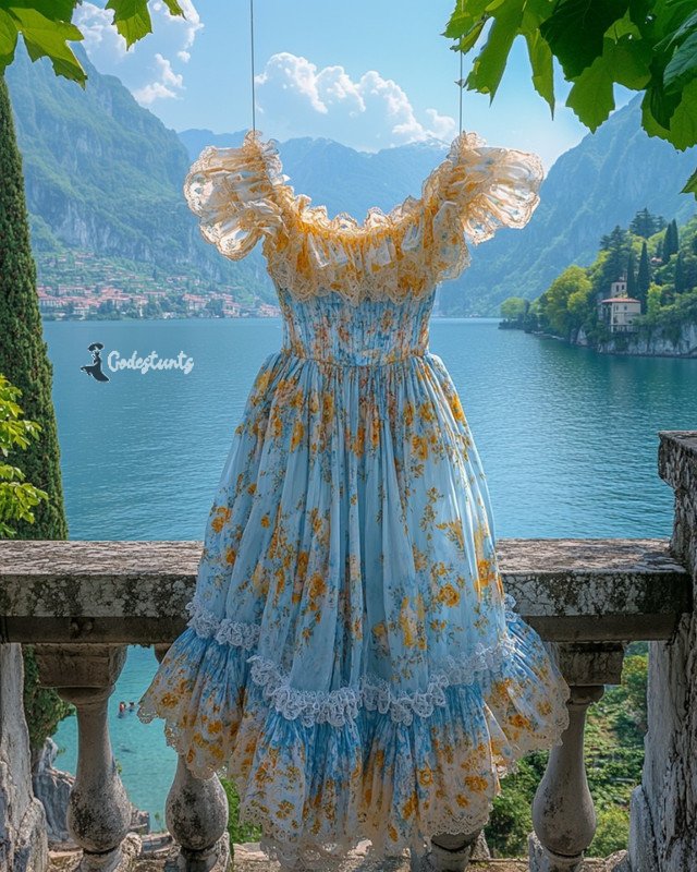 Summer Vacation Ruffle Lace Chiffon Contrast Dress ecd1