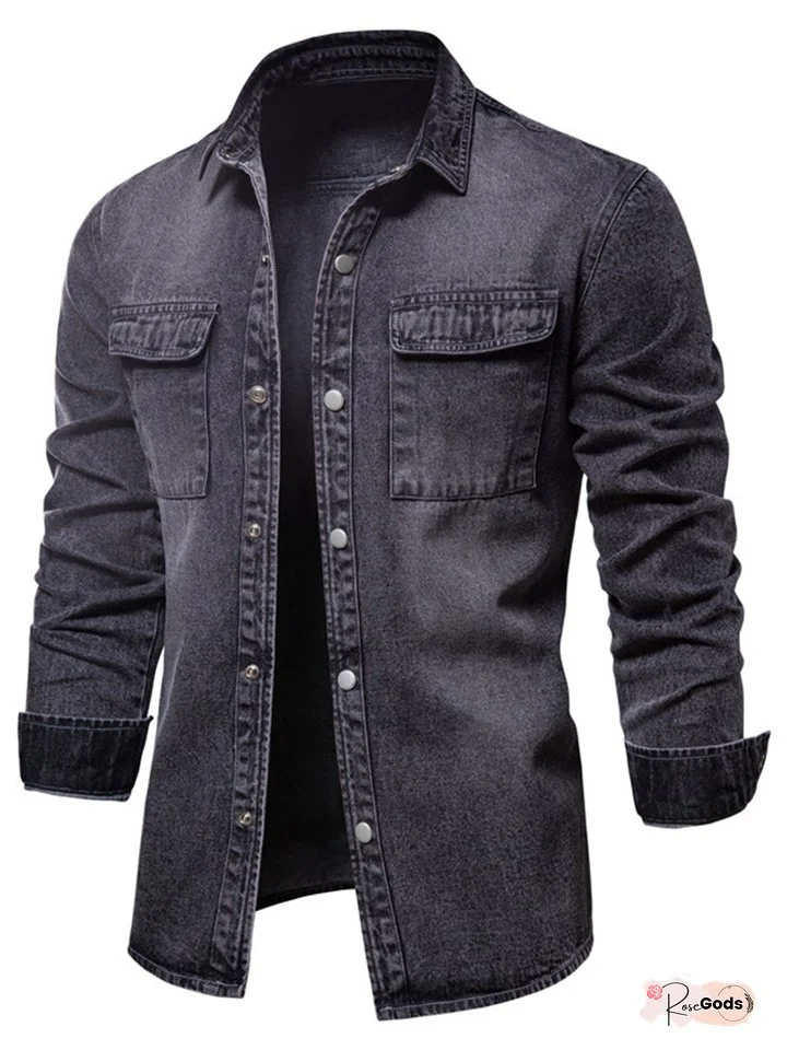 Men's Single-breasted Lapel Long-sleeved Thin Section Denim Jacket Jacket Trend Jacket Casual Washed Denim Tops