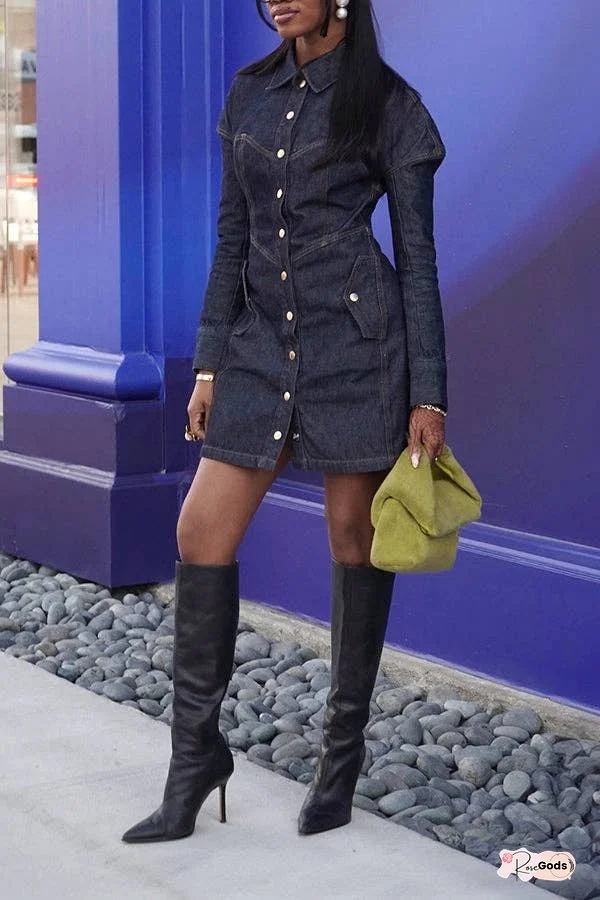 Casual Single Breasted Denim Mini Dress