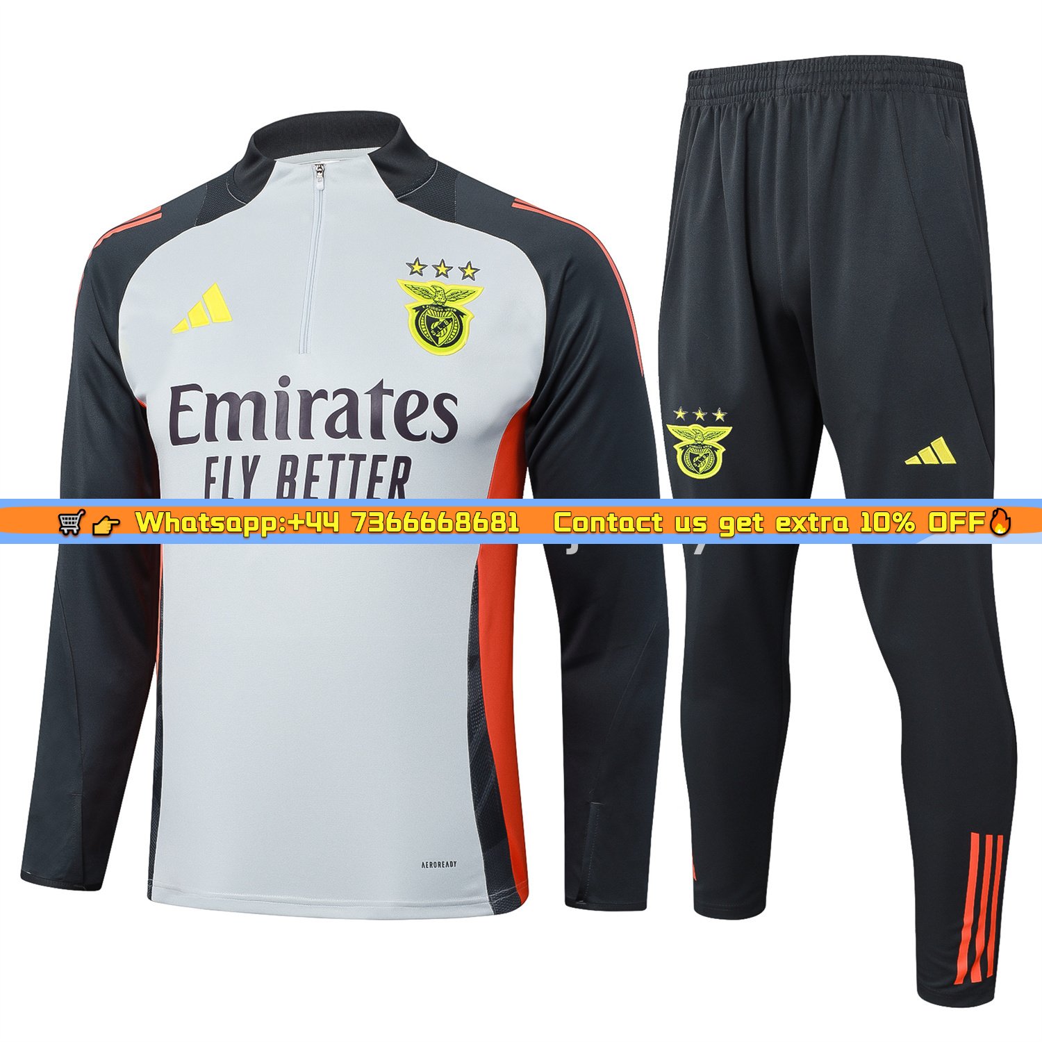 Benfica 25-26 Long Sleeve Training Set - Grey Top and Deep Grey Pants