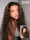  Wear and Go Blonde Highlights Water Wave Minimalist Wigs Casual Glueless with Natural Hairline Wig
