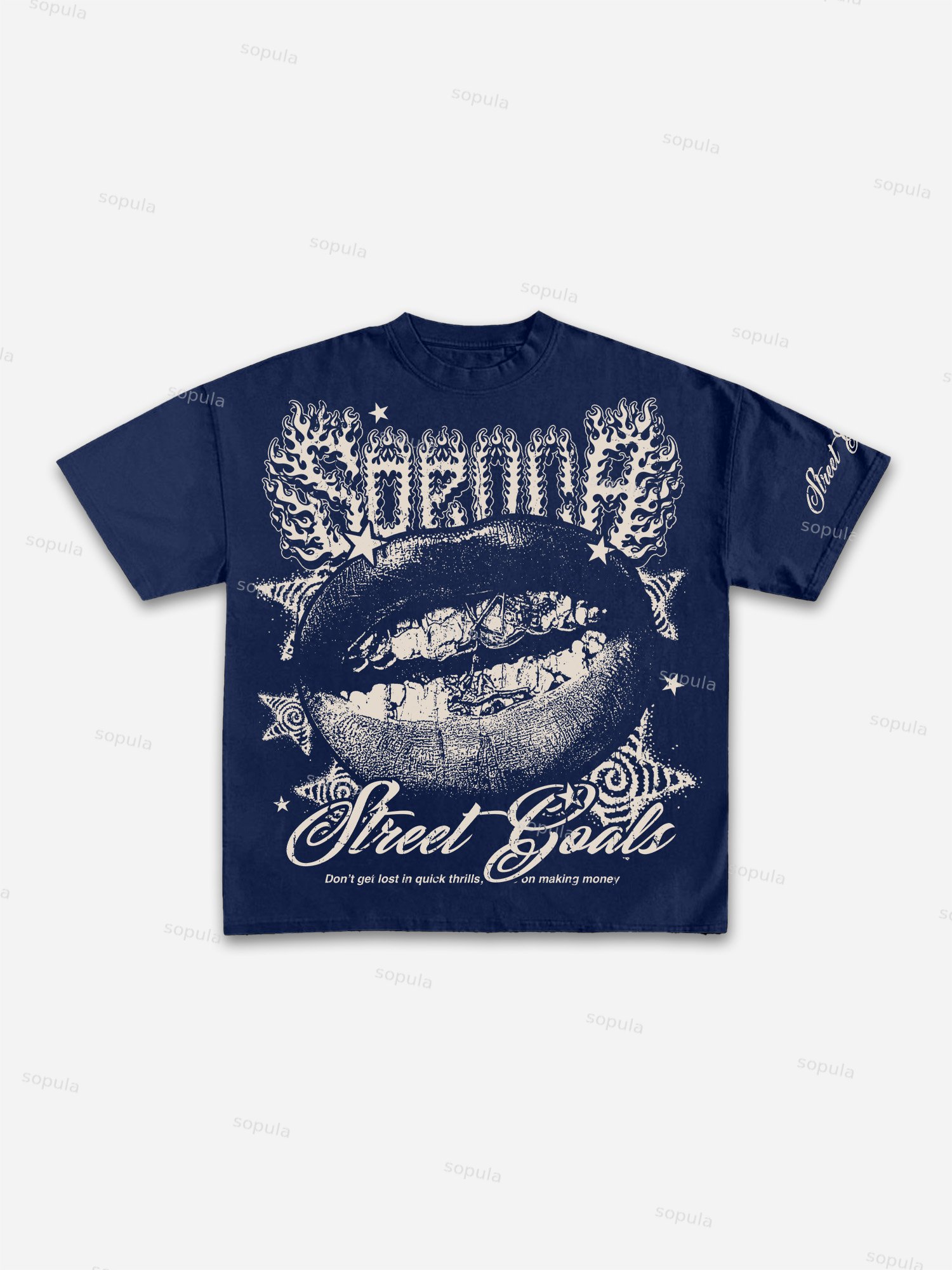 Sopula Street Goals Lip Braces Vintage Graphics Cotton T-Shirt