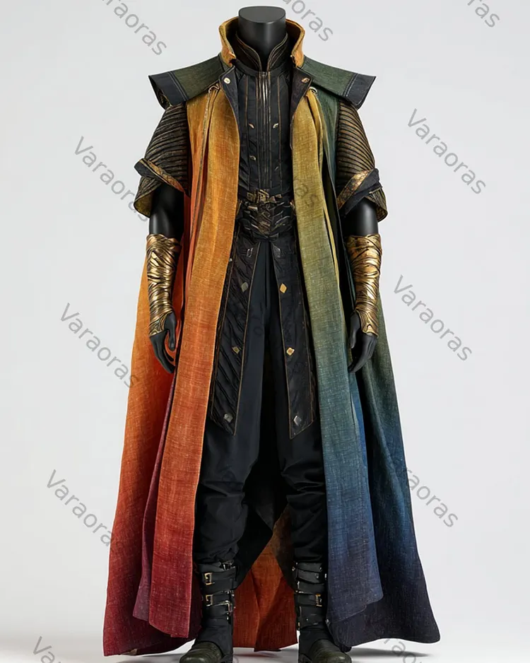 Men's fashionable and comfortable hippie rainbow-colored printed embroidered cotton and linen cape 5731