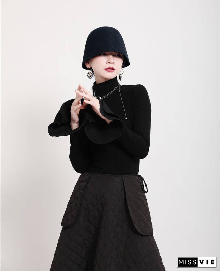 Special Solid Color Stretch Turtleneck Cotton T-Shirt