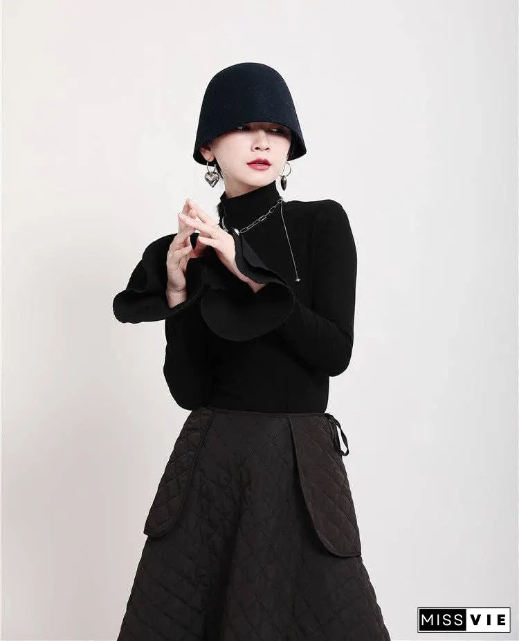 Special Solid Color Stretch Turtleneck Cotton T-Shirt