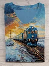Train Art Print Casual Short Sleeve T-Shirt