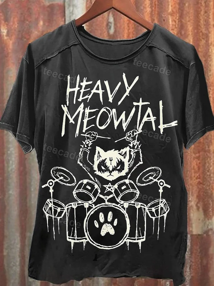 Teecade Teecade Vintage Abstract Angry Cat Art Print Casual T-shirt
