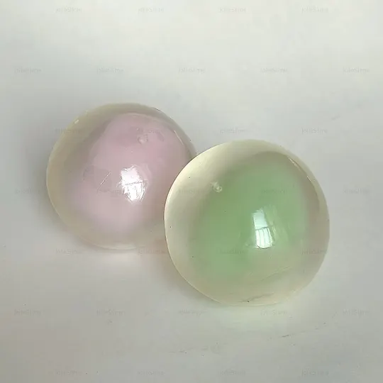 Coco Cloud Series handmade organic coconut oil stress ball in pink and matcha - smooth dense slow-rise ASMR by JoliSlime