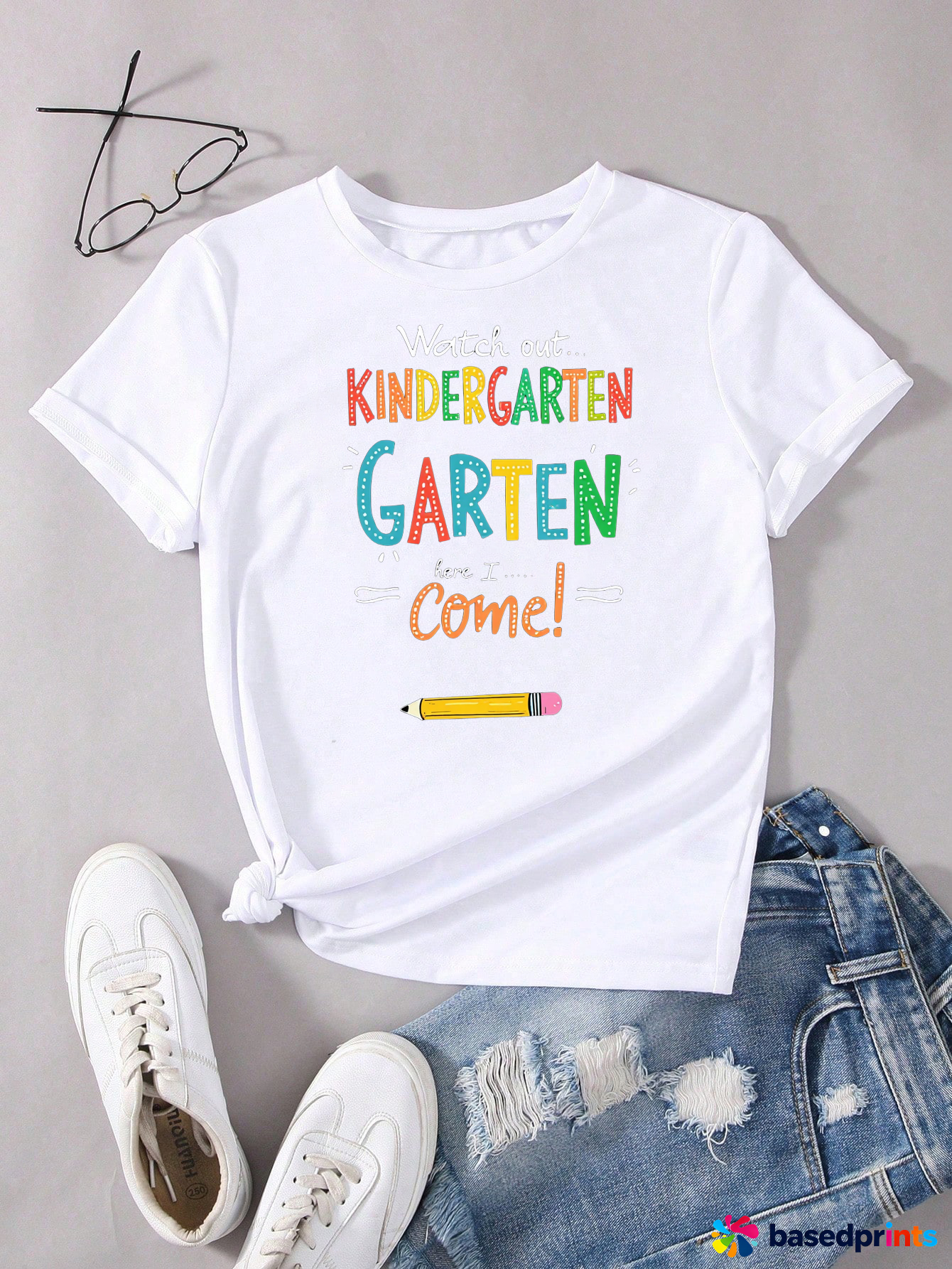 Kids White T-Shirt with Kindergarten Garten Come Print