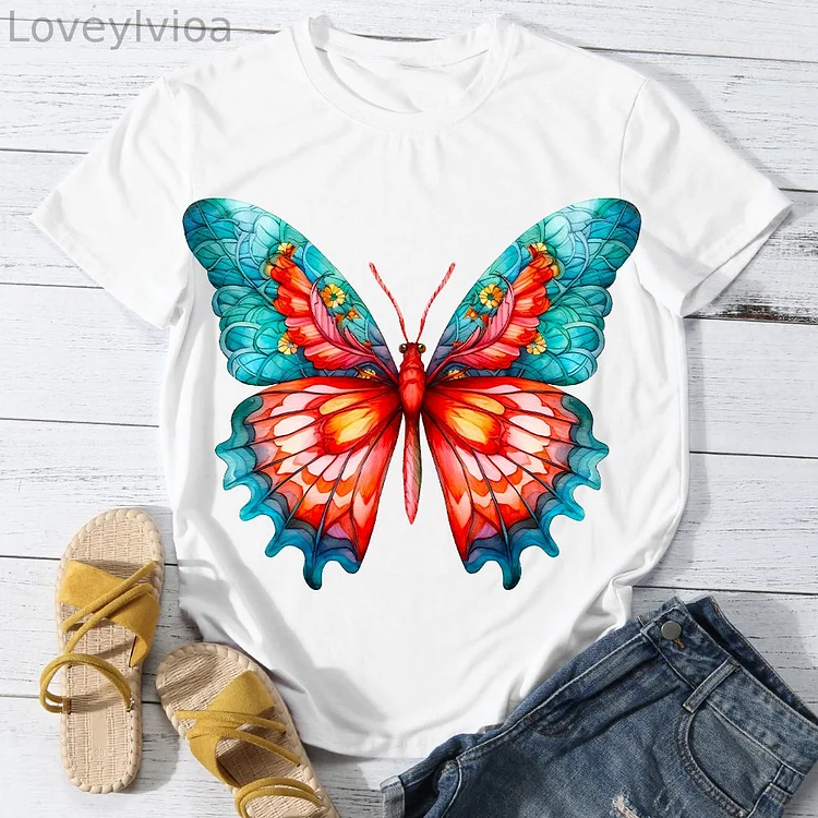 Captivating Butterfly  Women Round Neck T-shirt BSTCA0026