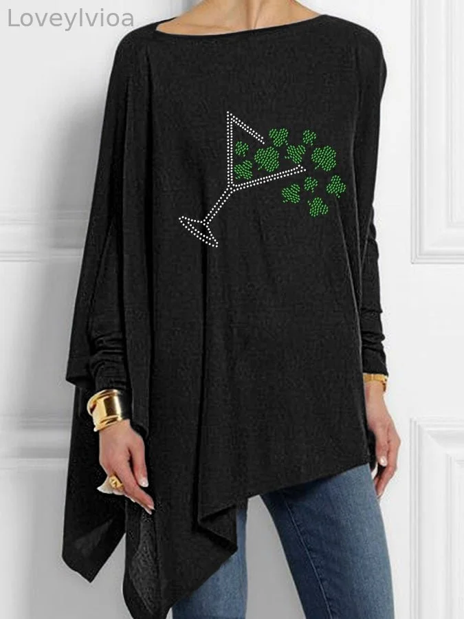 Women's Glasses of Wine St Patrick's Day Printed T-Shirt