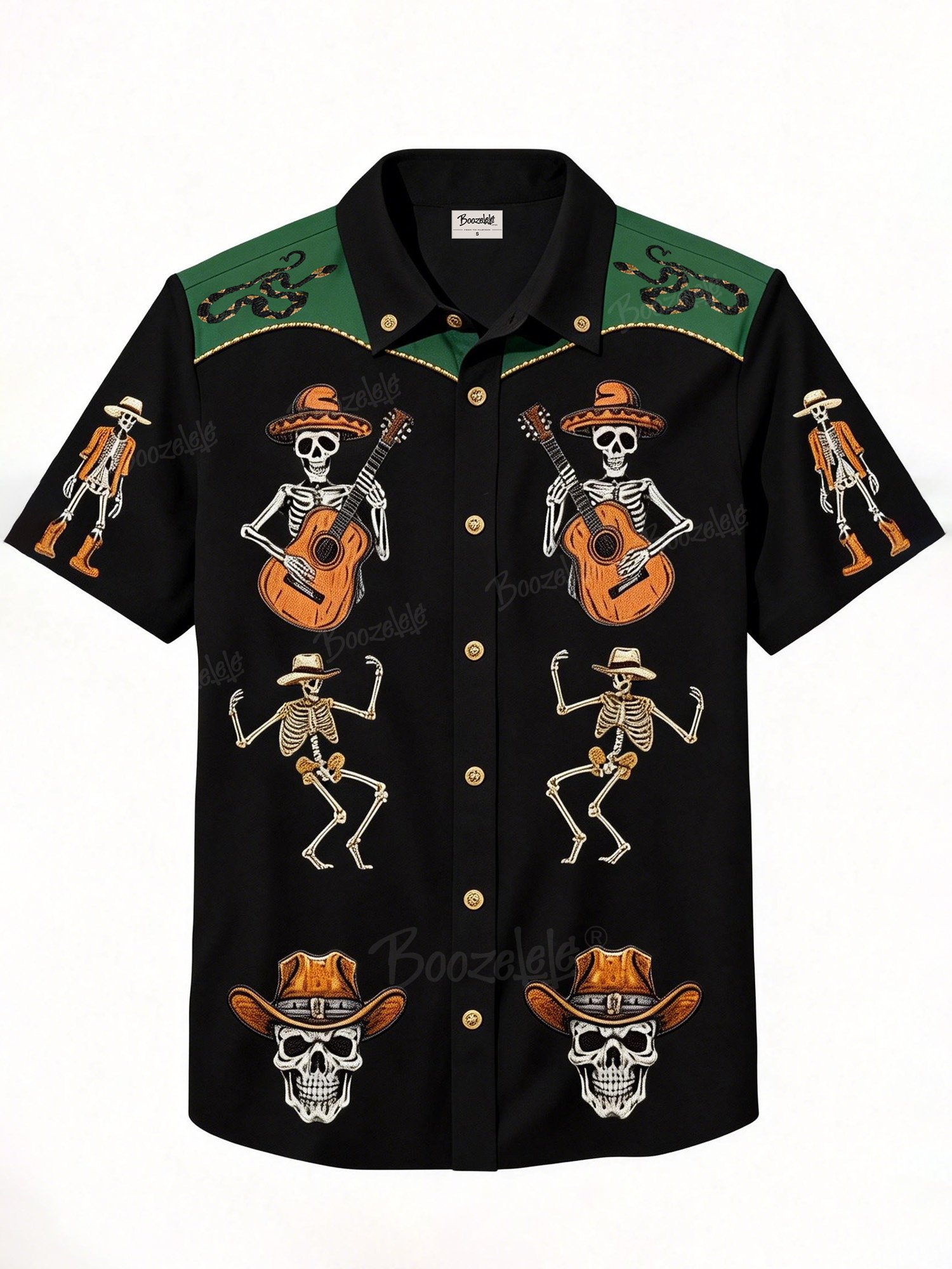 Western-style skull pattern short-sleeved shirt &ndash; 100% cotton shirt