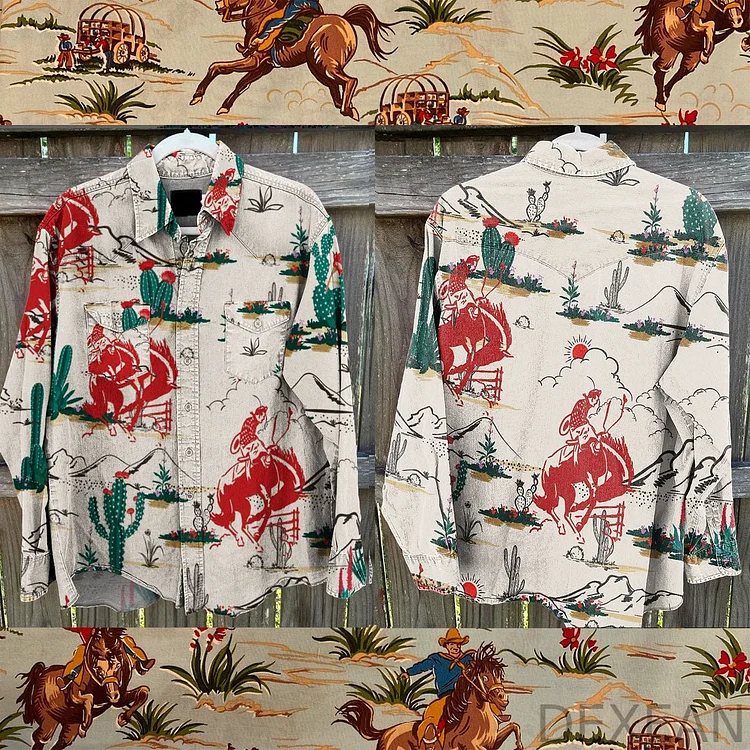 Vintage Western Seamless Pattern Print Casual Shirt