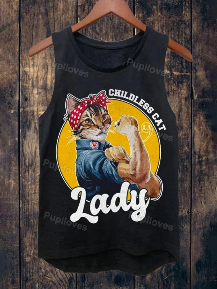 Pupiloves Pupiloves Childless Cat Lady Print Unisex Tank Top