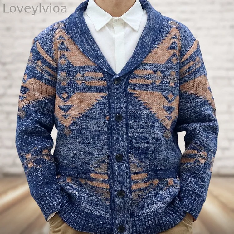 Amazon cross-border men's clothing European and American autumn and winter retro jacquard sweaters casual and versatile woolen jacket SY0088