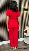 Paloma Red Twist Font Split Sleeve Jumpsuit