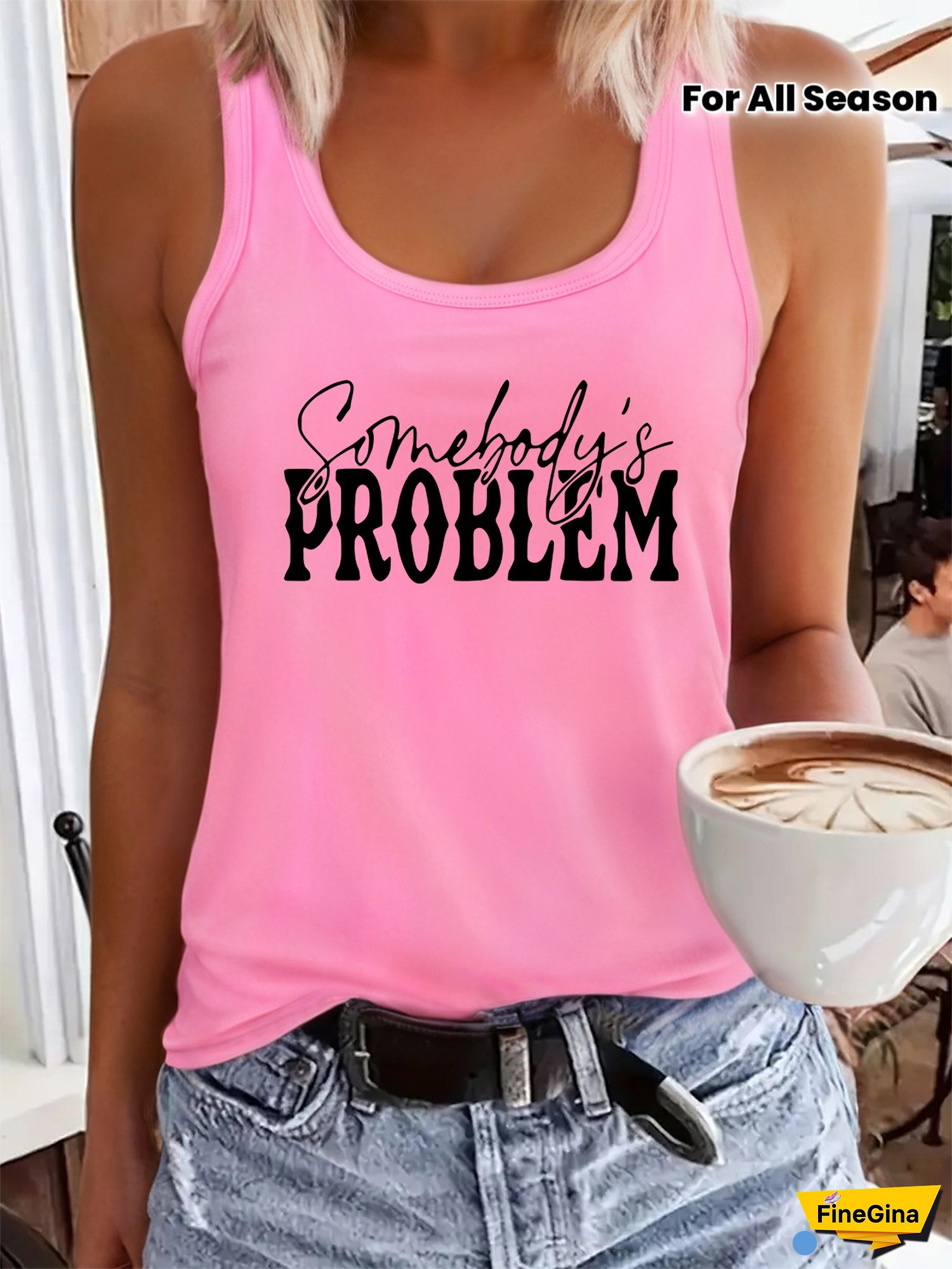 [Bright Orange Vest] Bright Orange Sleeveless Racerback Vest | Women's "Somebody's PROBLEM" Printed Casual Round Neck Tank Top, Medium Stretch Machine-Washable All-Season Fashion Top, Nontransparent Material