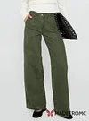 Melikah Mid Rise Baggy Cargo Jeans Green Wash