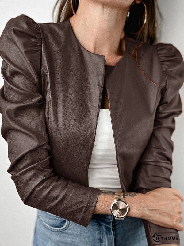 Long Sleeves Loose Pleated Solid Color Split-Joint Collarless Jackets Outerwear | IFYHOME