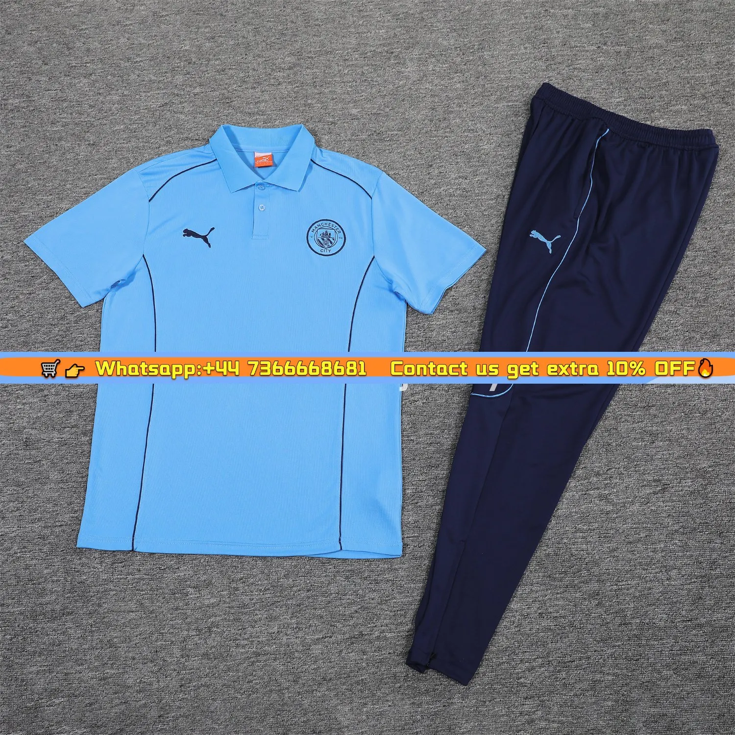 Manchester City 25-26 POLO Short-Sleeve Training Set - Blue Top and Deep Blue Pants